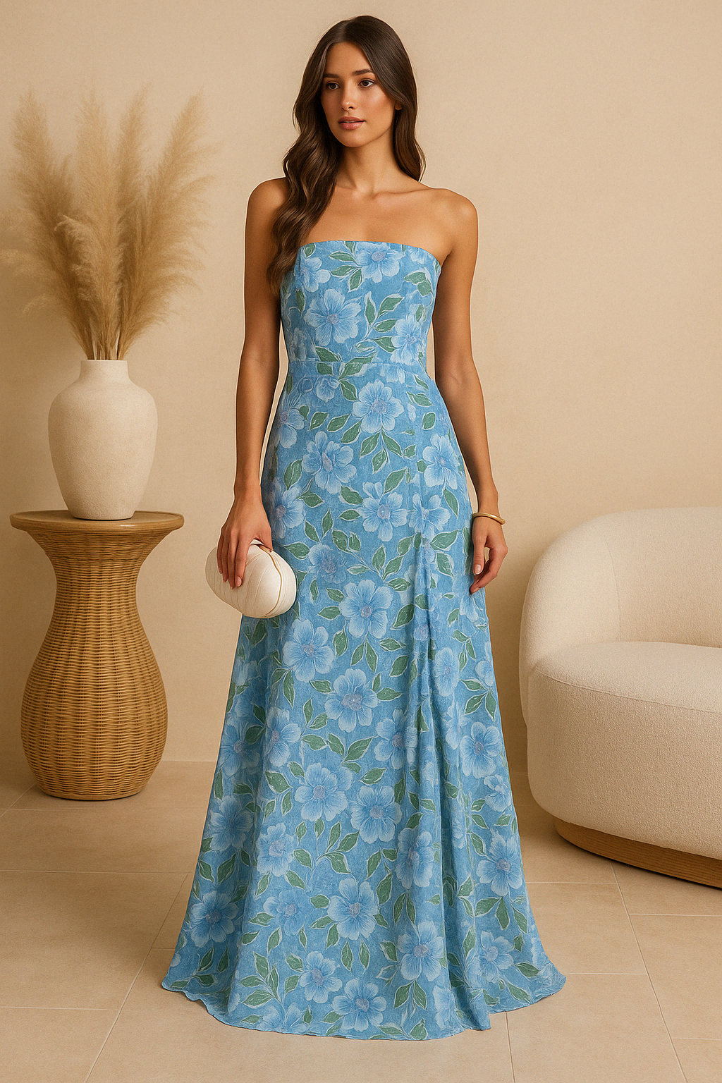 Isla - Strapless Maxi Dress with Ruched Side and Tiered Hem