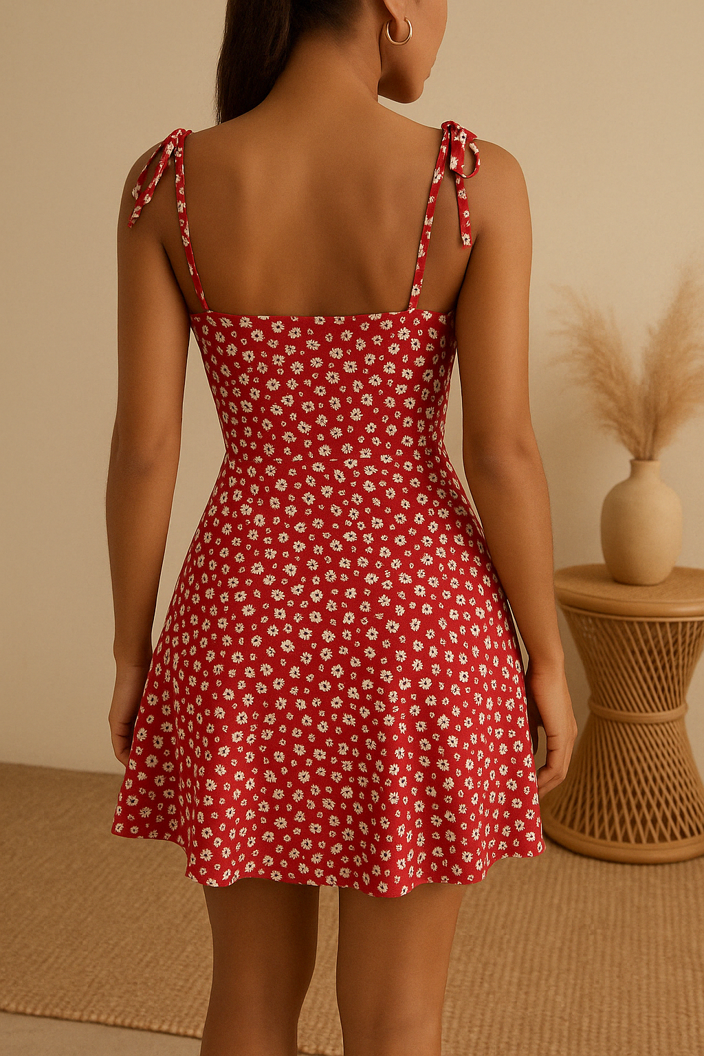 Lina - Floral Mini Dress with Tie Straps and Fit-and-Flare Silhouette