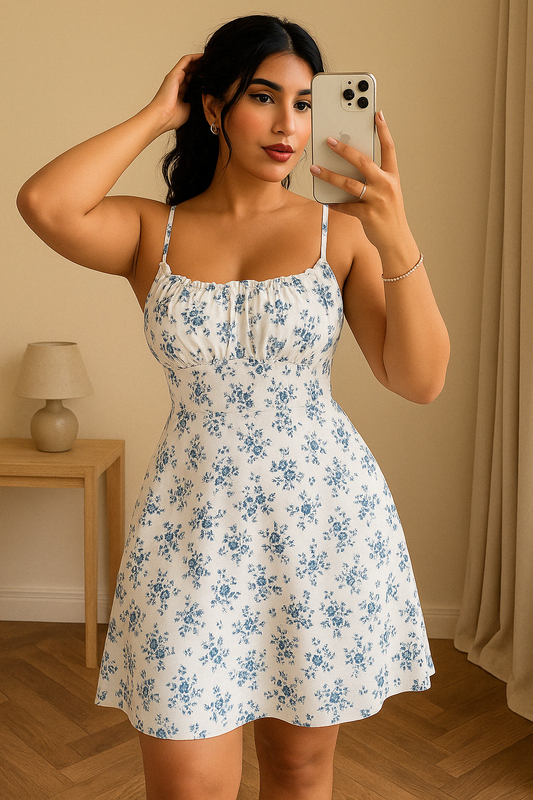 Lina - Floral Mini Dress with Tie Straps and Fit-and-Flare Silhouette
