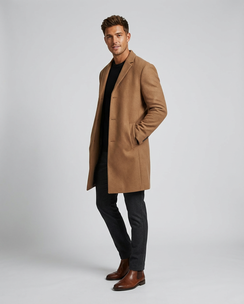 Men's Coats Single Breasted Longline | Minimal Style