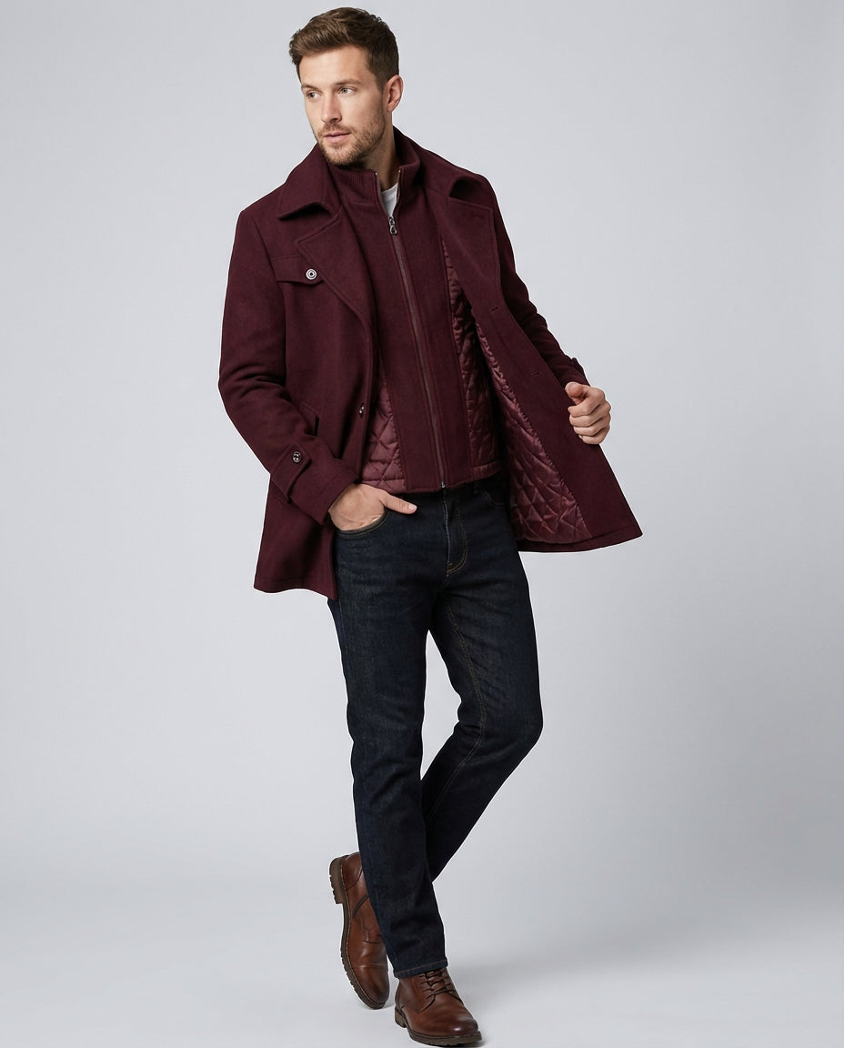 Men's Coats Stand Collar Button Front | Smart Casual