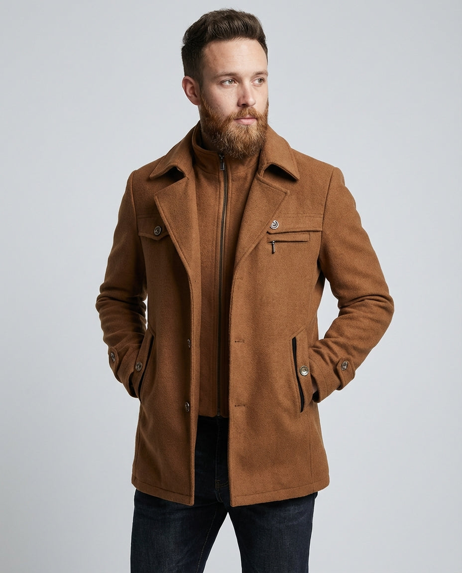 Men's Coats Stand Collar Button Front | Smart Casual