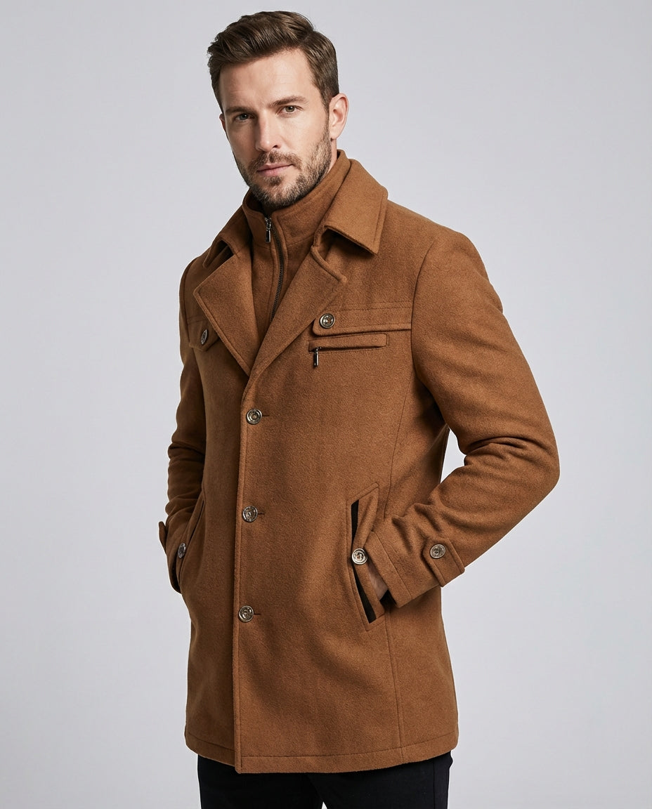Men's Coats Stand Collar Button Front | Smart Casual