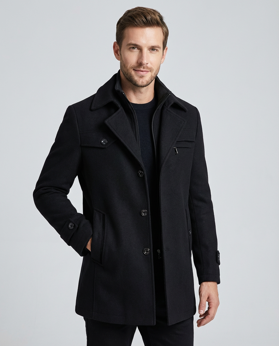 Men's Coats Stand Collar Button Front | Smart Casual