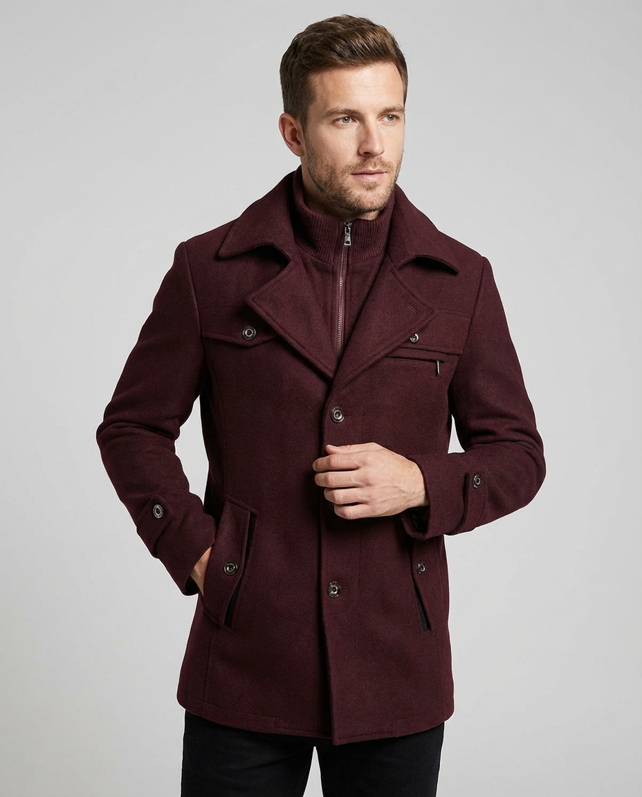 Men's Coats Stand Collar Button Front | Smart Casual
