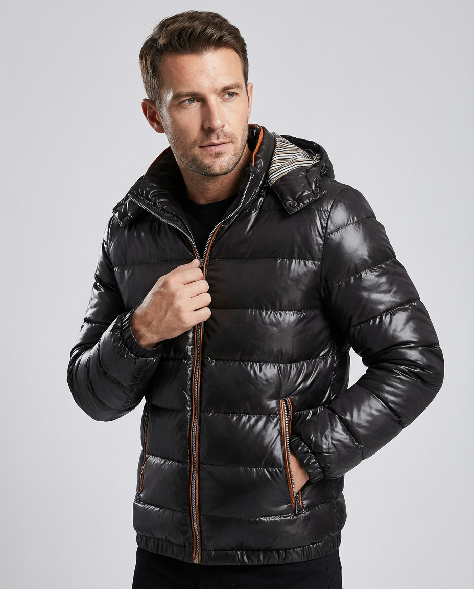 Men's Puffer Jacket Hooded Zip Up | Quilted Winter