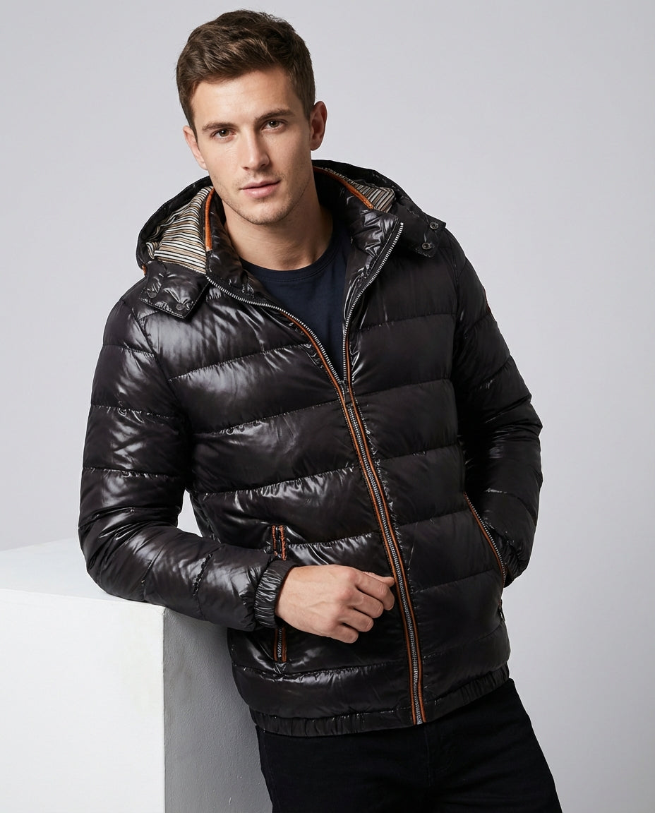 Men's Puffer Jacket Hooded Zip Up | Quilted Winter