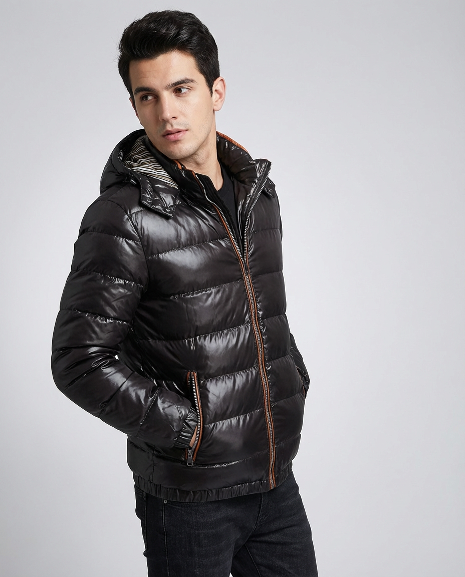 Men's Puffer Jacket Hooded Zip Up | Quilted Winter