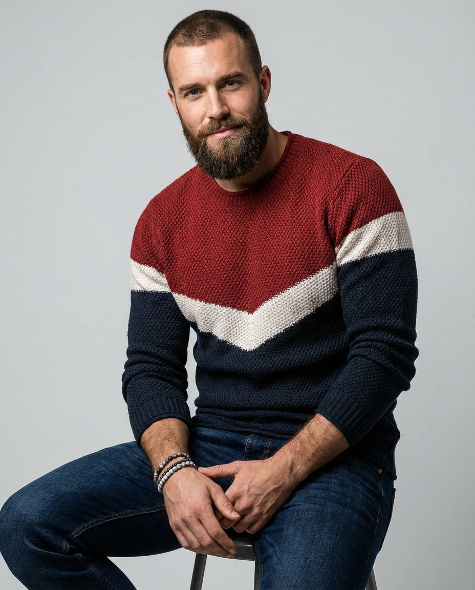 Men's Sweater Colour Block Crew Neck | Casual Knit