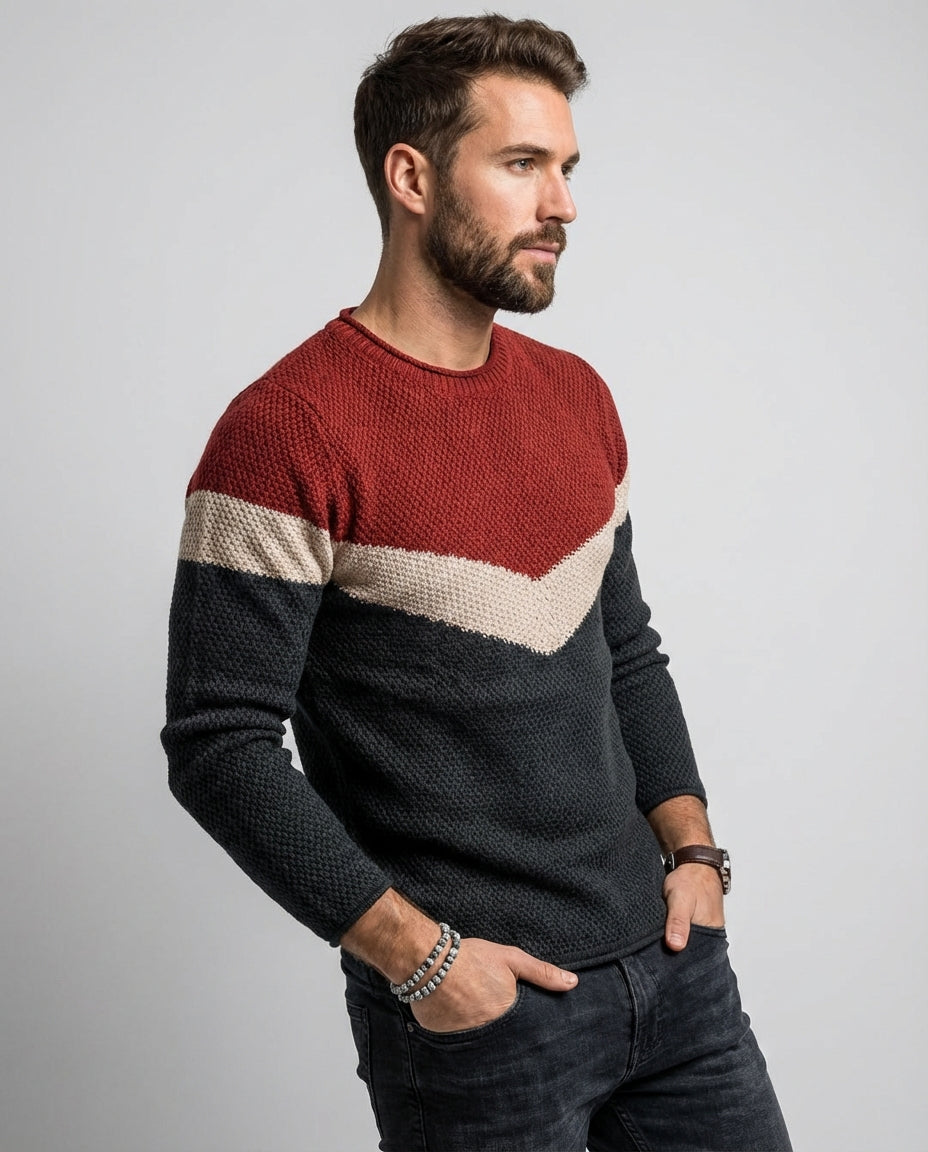 Men's Sweater Colour Block Crew Neck | Casual Knit