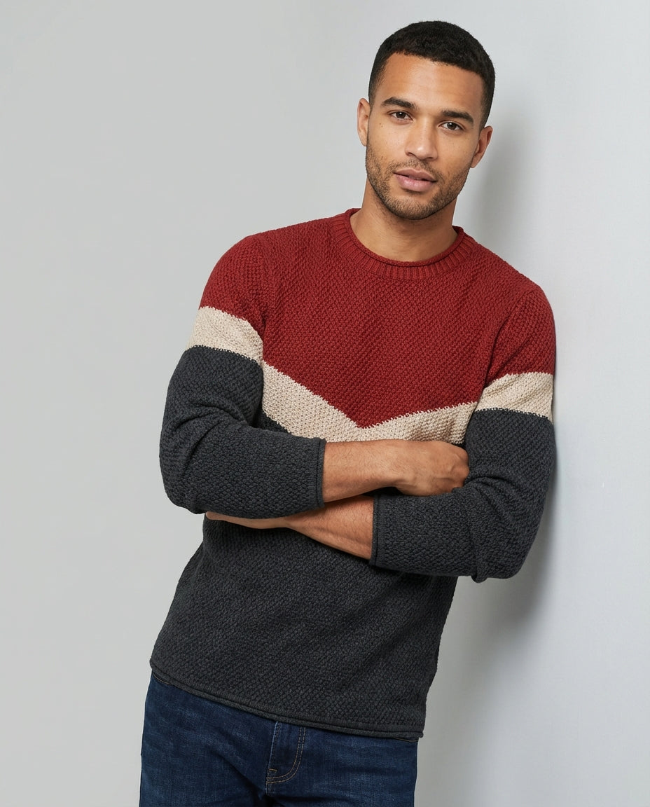 Men's Sweater Colour Block Crew Neck | Casual Knit
