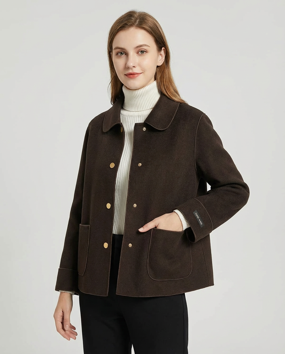 Women's Coats Button Front Short | Rounded Collar