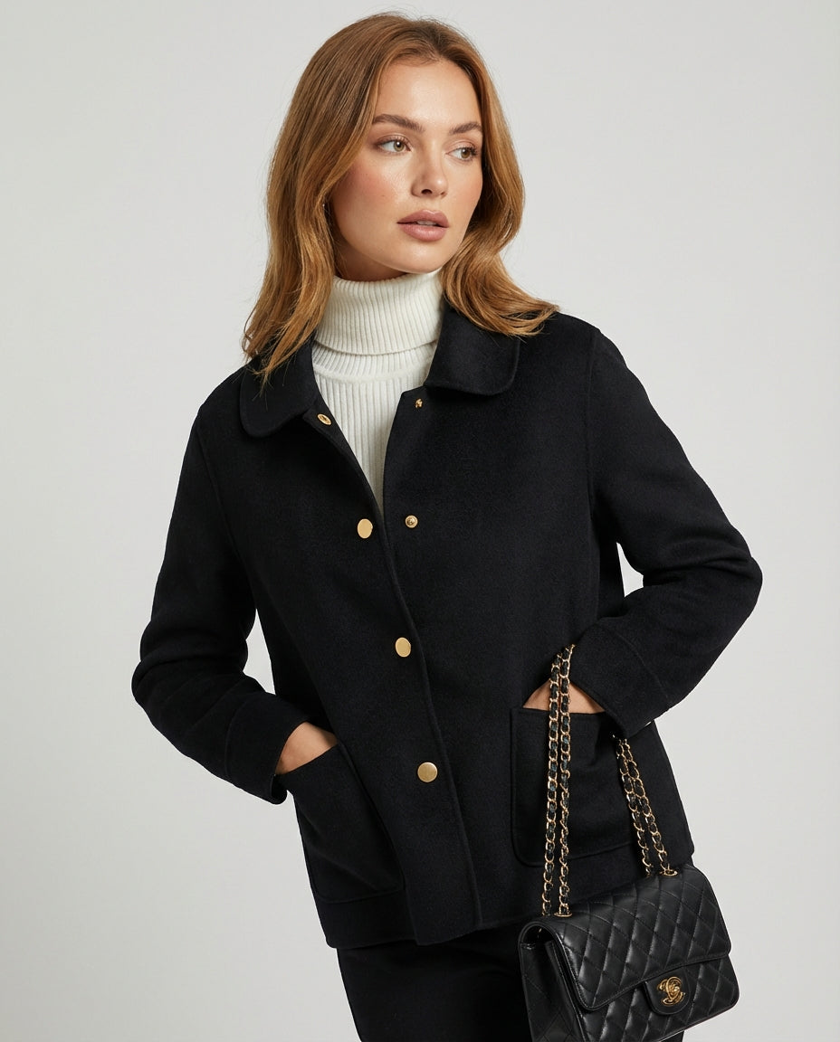 Women's Coats Button Front Short | Rounded Collar