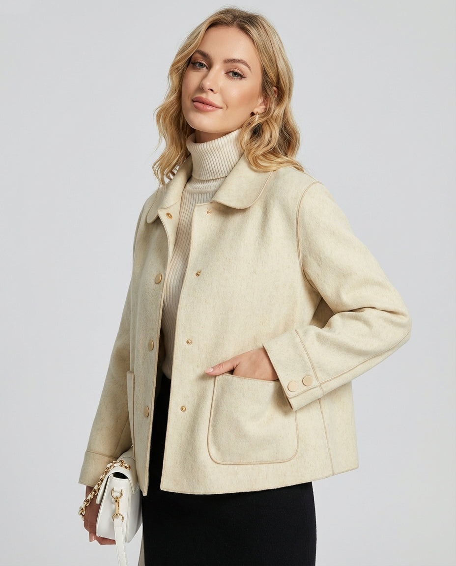 Women's Coats Button Front Short | Rounded Collar