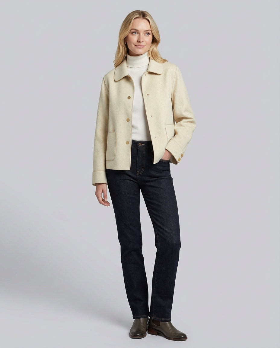 Women's Coats Button Front Short | Rounded Collar