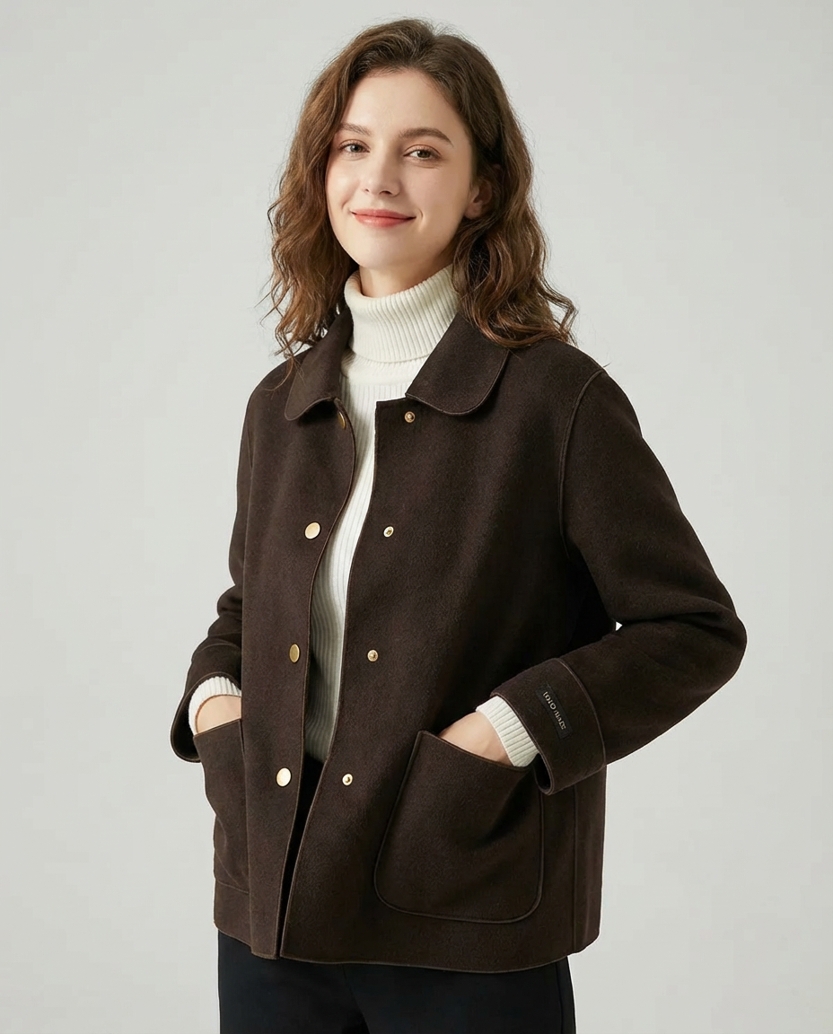 Women's Coats Button Front Short | Rounded Collar