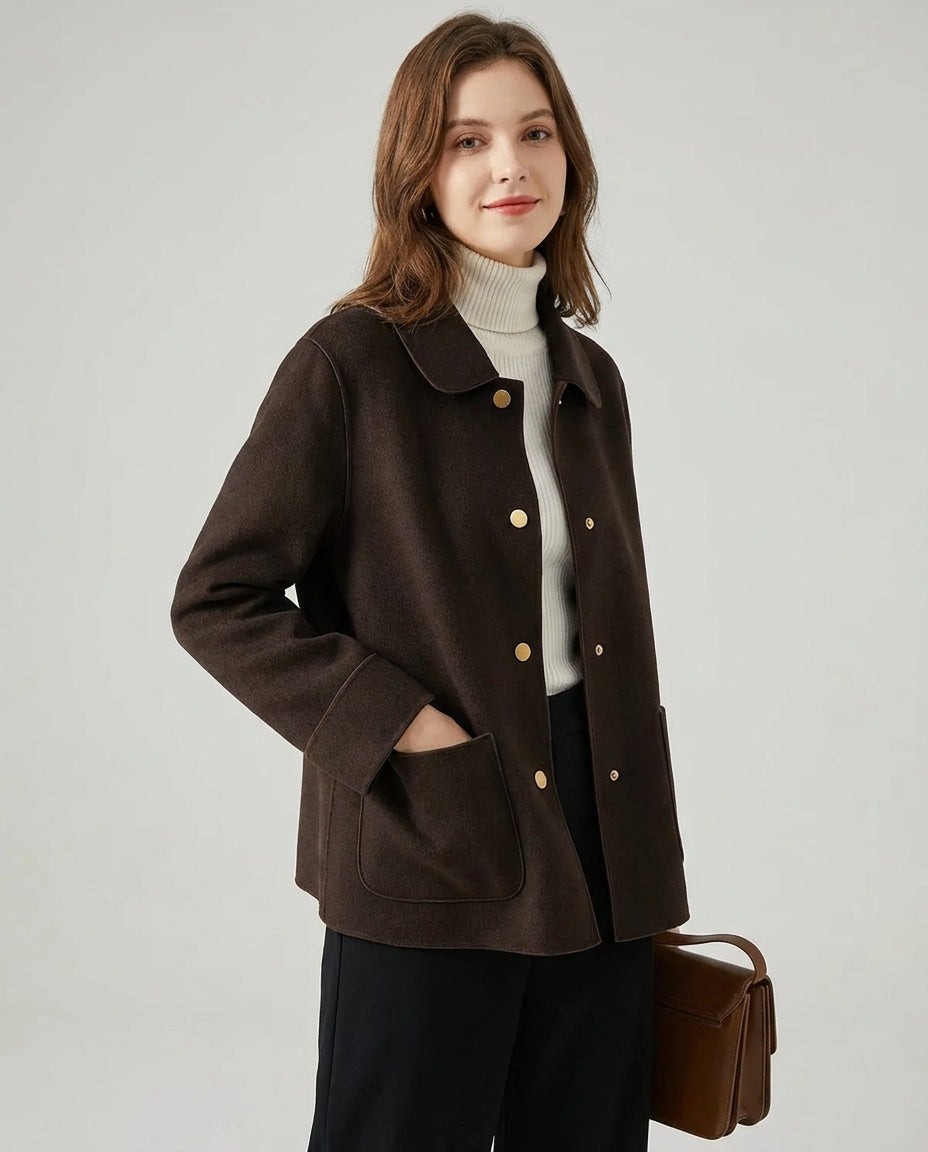 Women's Coats Button Front Short | Rounded Collar