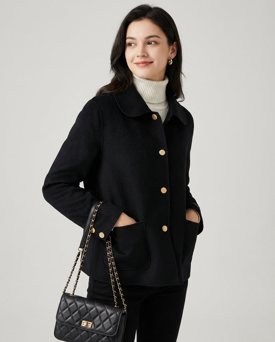 Women's Coats Button Front Short | Rounded Collar