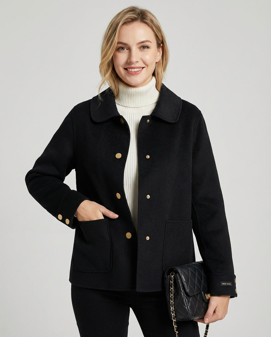 Women's Coats Button Front Short | Rounded Collar