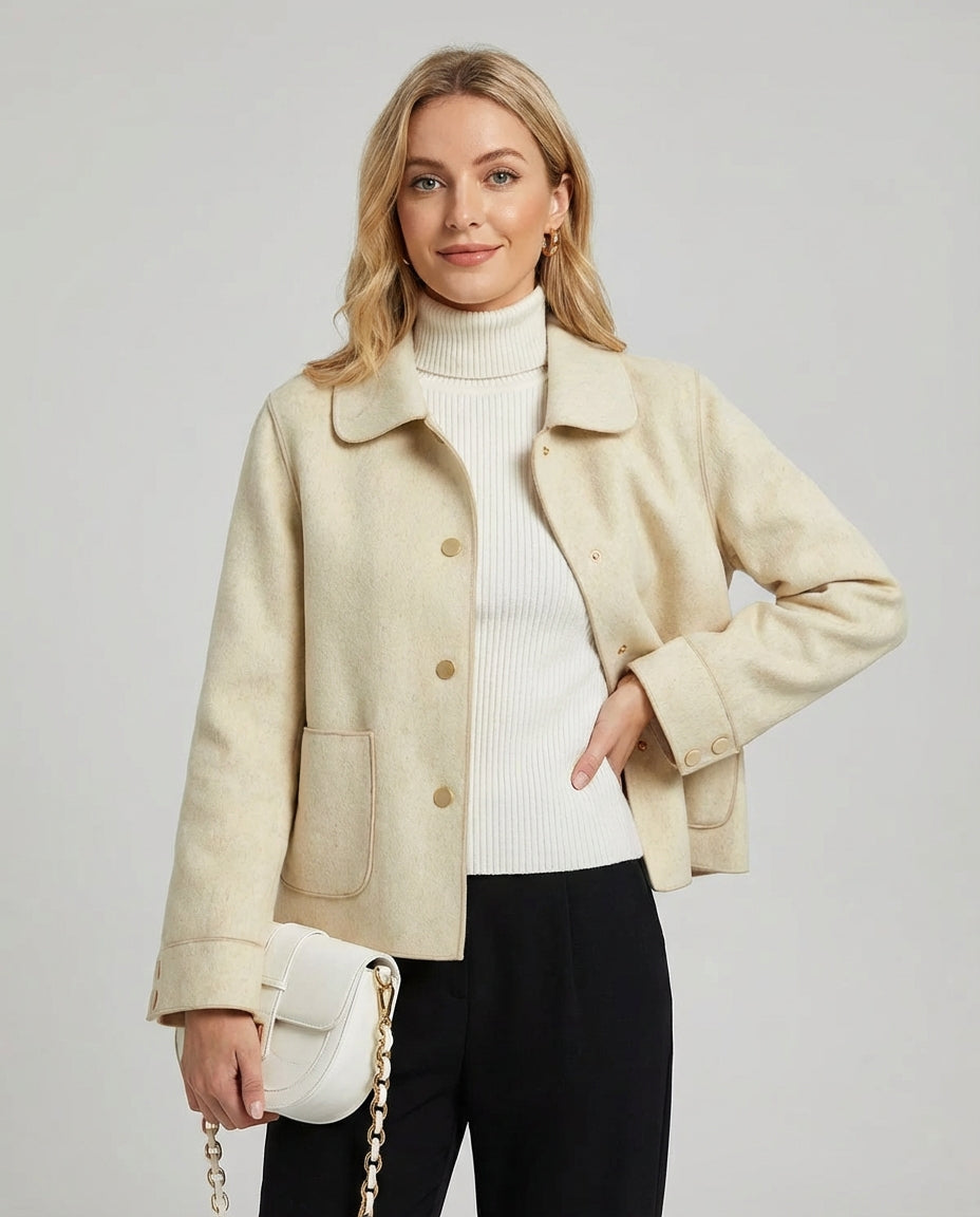 Women's Coats Button Front Short | Rounded Collar