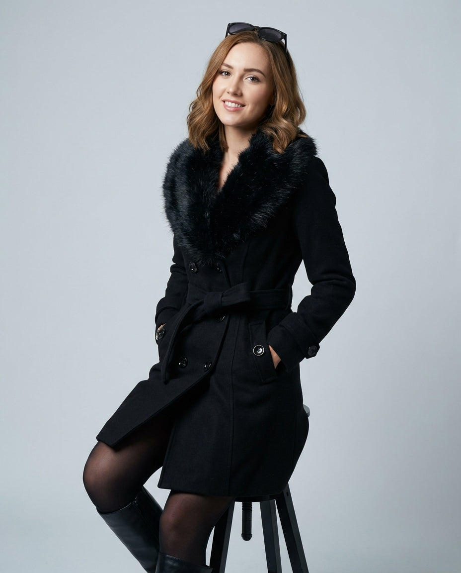 Women's Coats Double Breasted Belted | Collar