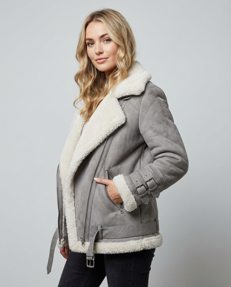 Women's Coats Zip Front Buckle Detail | Aviator Style