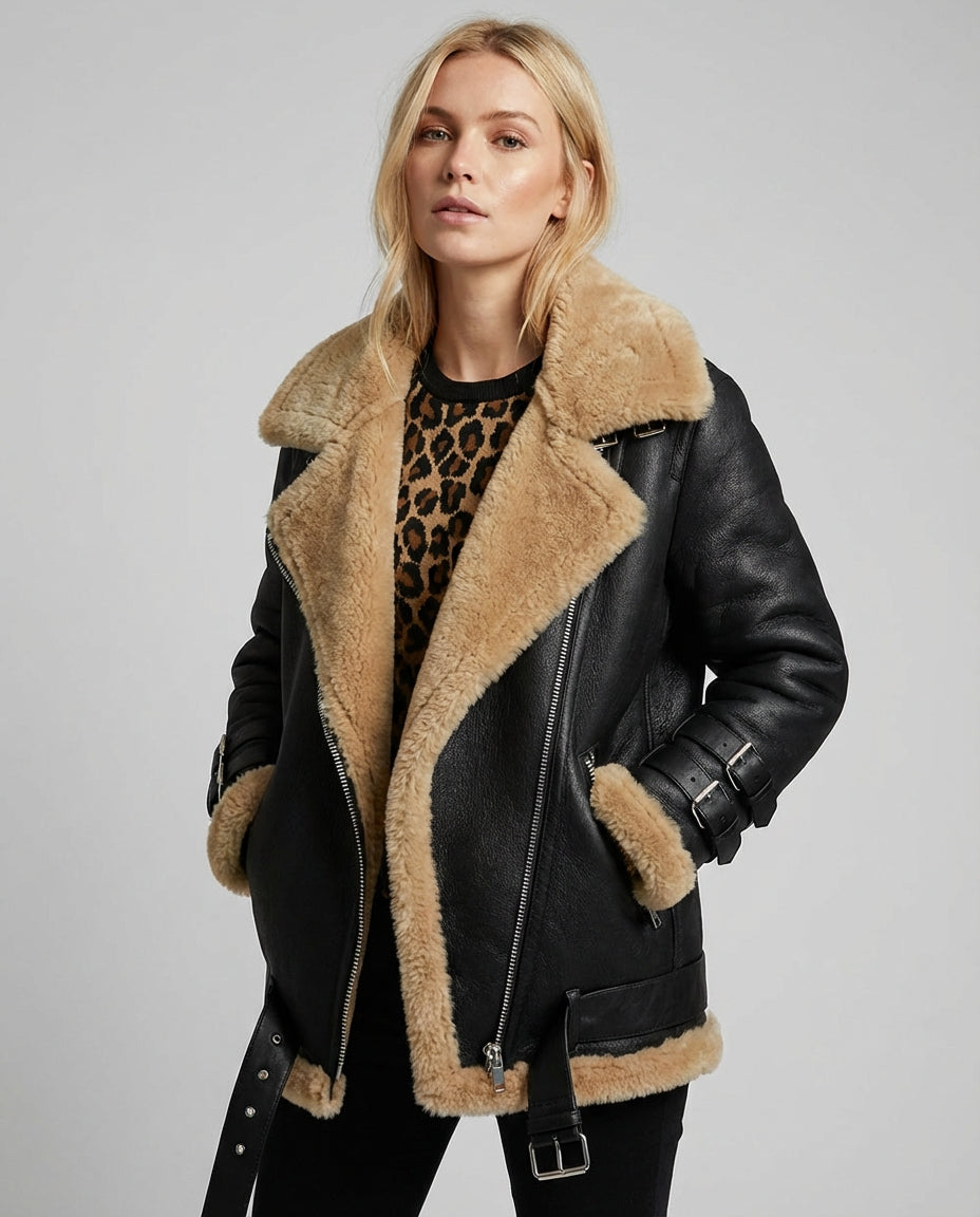 Women's Coats Zip Front Buckle Detail | Aviator Style