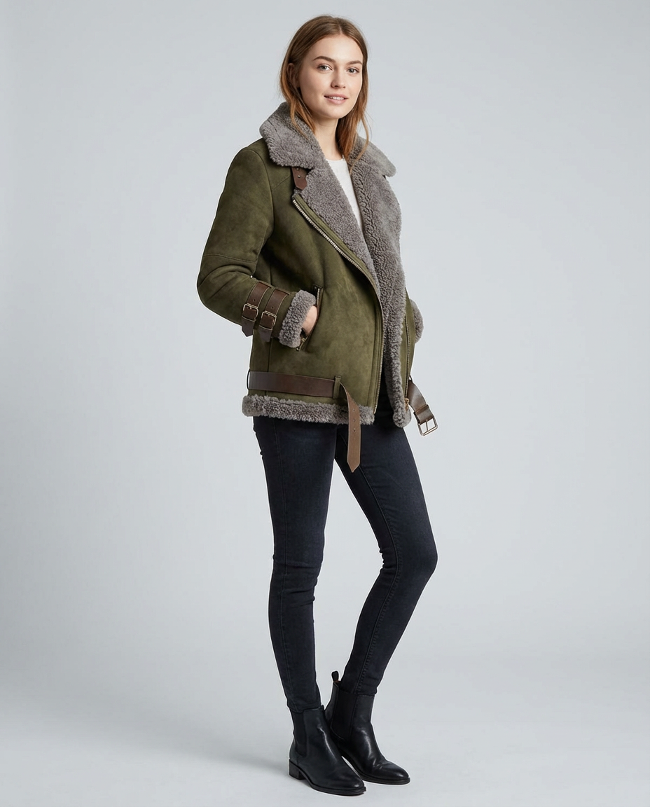 Women's Coats Zip Front Buckle Detail | Aviator Style