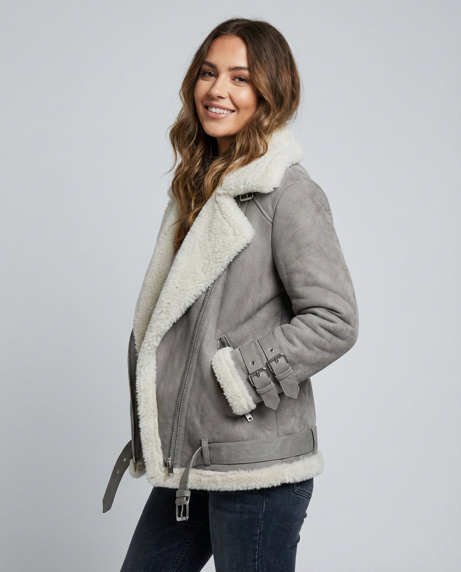 Women's Coats Zip Front Buckle Detail | Aviator Style