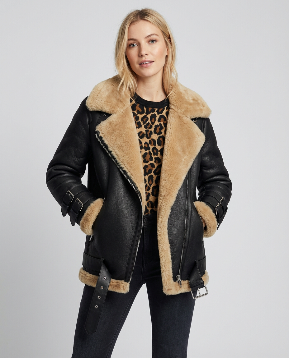 Women's Coats Zip Front Buckle Detail | Aviator Style