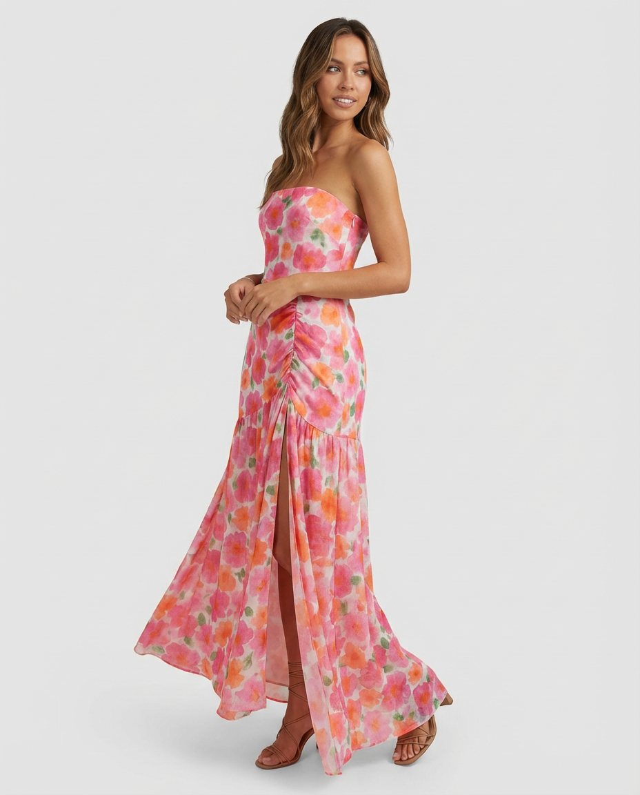 Women's Maxi Dress Strapless Floral Split | Summer Style
