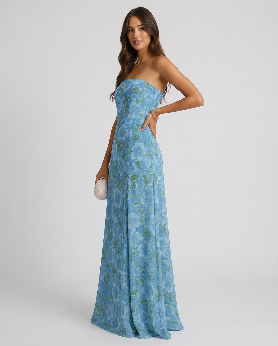 Women's Maxi Dress Strapless Floral Split | Summer Style