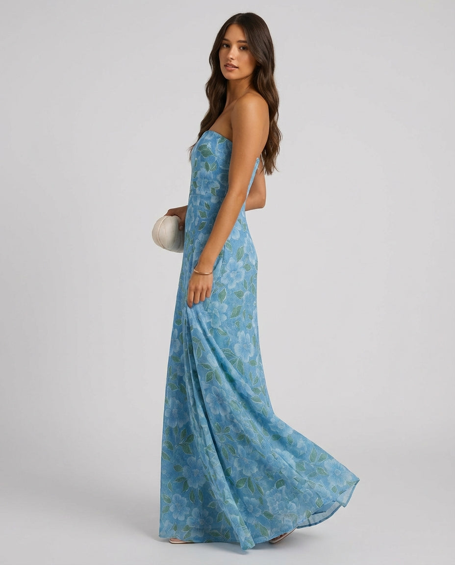 Women's Maxi Dress Strapless Floral Split | Summer Style