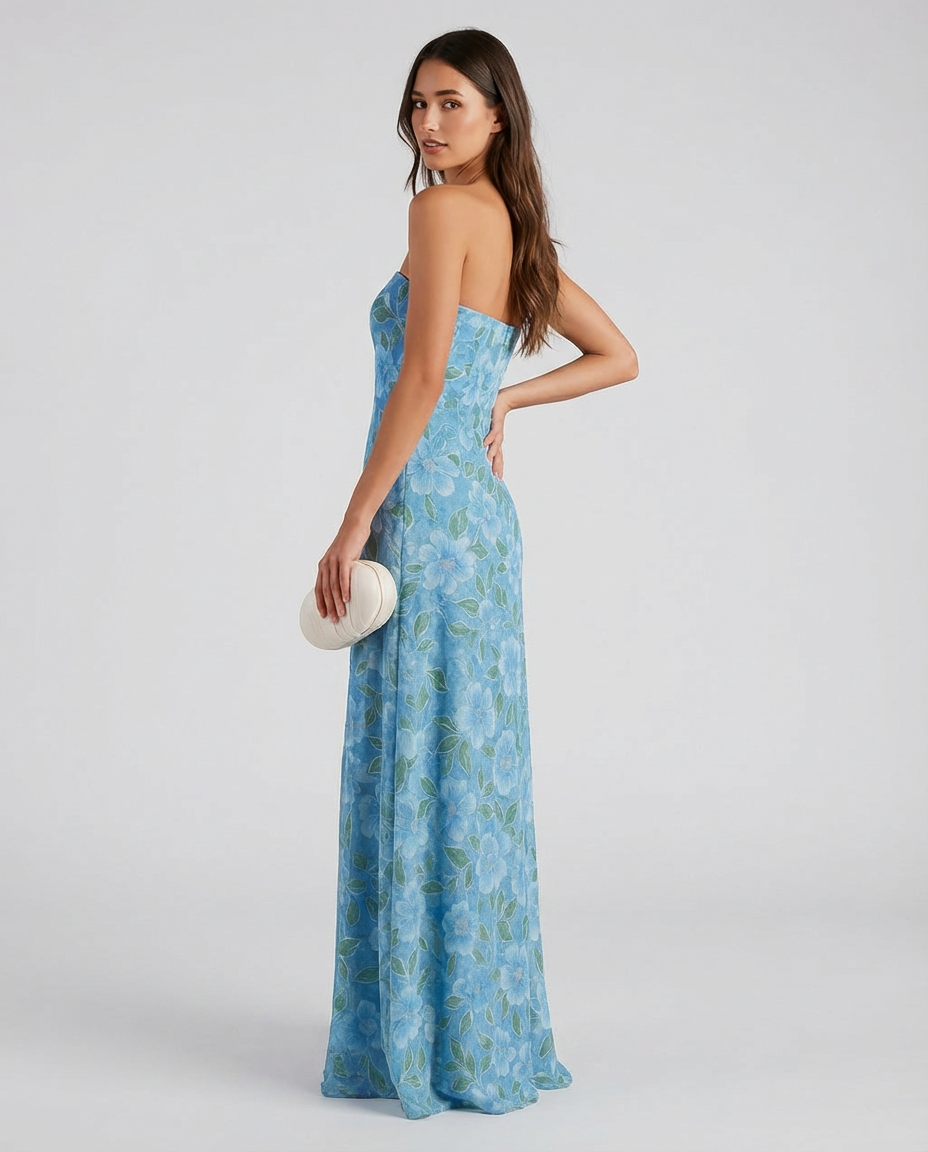 Women's Maxi Dress Strapless Floral Split | Summer Style