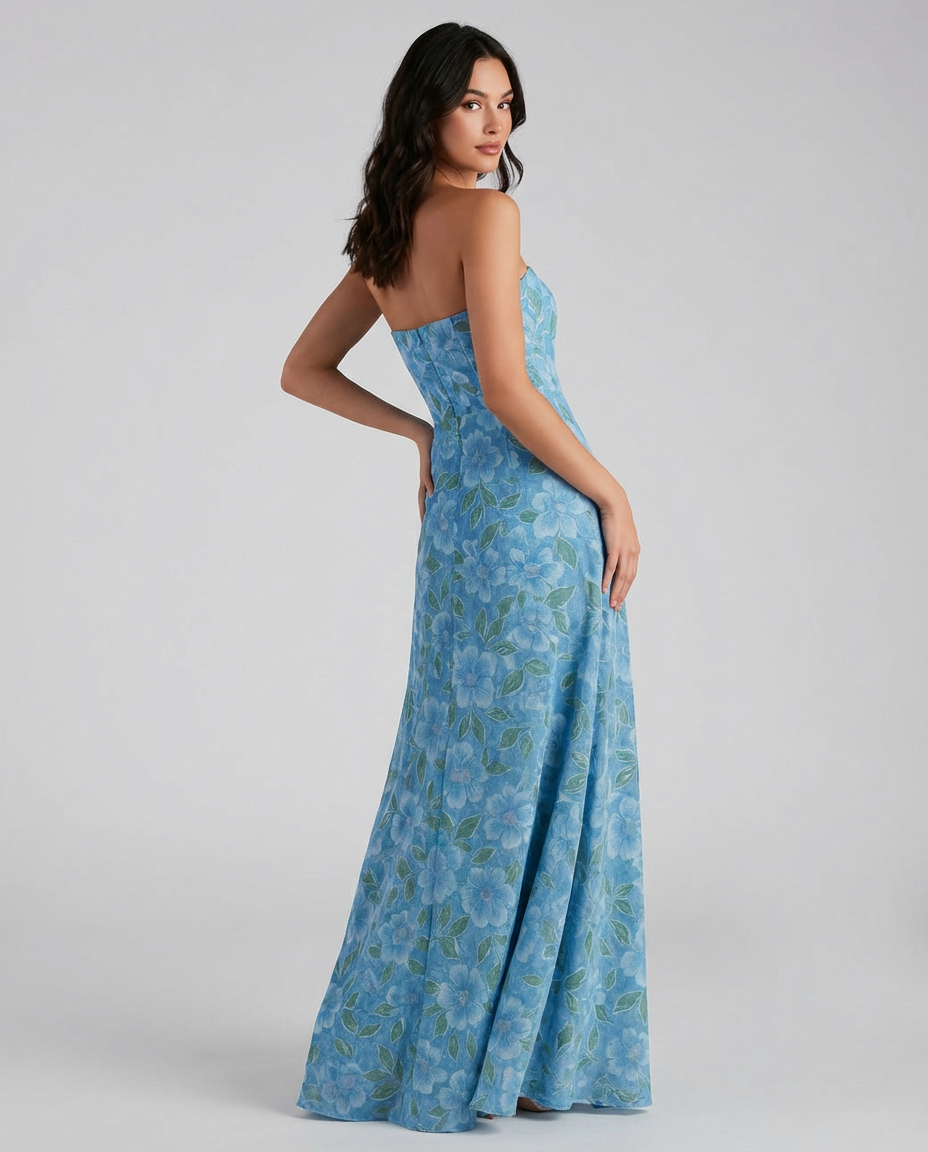 Women's Maxi Dress Strapless Floral Split | Summer Style